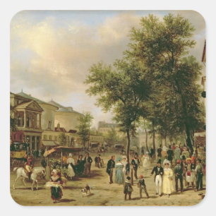 Pegatina Cuadrada Vista del Boulevard Montmartre, París, 1830