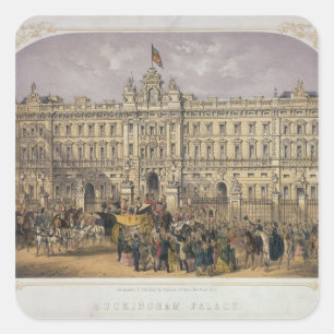 Pegatina Cuadrada Vista del Buckingham Palace con una muchedumbre