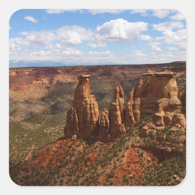 Pegatina Cuadrada Vista del Camino de Canyon Rim en el Monumento Col (Anverso)