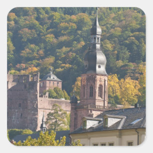 Pegatina Cuadrada Vista del casco antiguo de Heidelberg