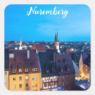 Pegatina Cuadrada Vista del casco antiguo de Nuremberg de noche