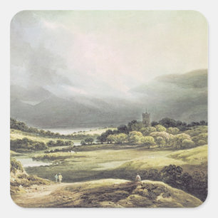 Pegatina Cuadrada Vista del Castillo de Dunloe, Killarney, 1805