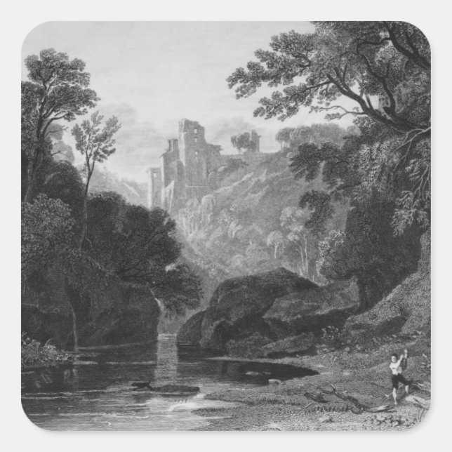 Pegatina Cuadrada Vista del Castillo de Roslin (Anverso)