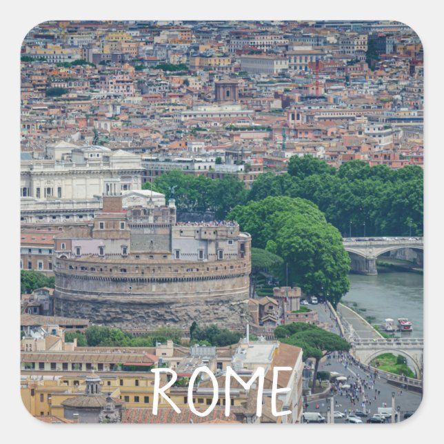 Pegatina Cuadrada Vista del centro histórico de Roma desde arriba (Anverso)