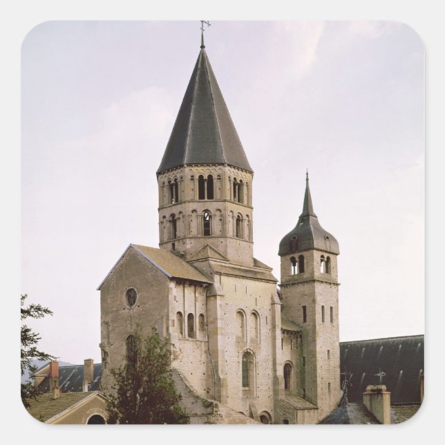 Pegatina Cuadrada Vista del Clocher de l'Eau Benite (Anverso)