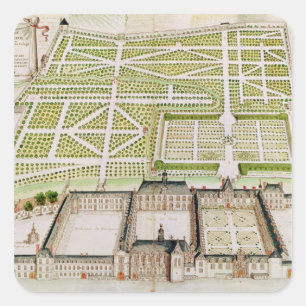 Pegatina Cuadrada Vista del Colegio Jesuita en La Fleche, 1655