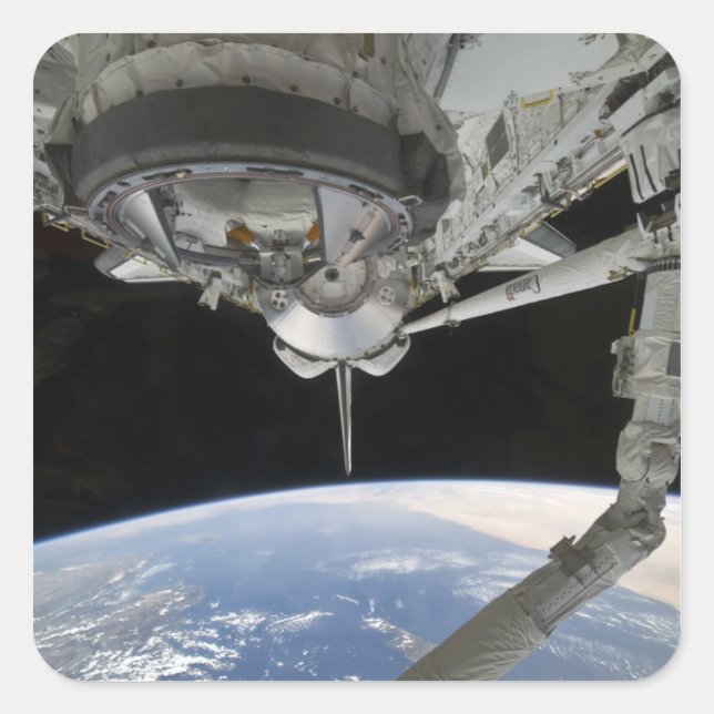 Pegatina Cuadrada Vista del descubrimiento del transbordador espacia (Anverso)