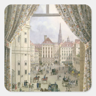 Pegatina Cuadrada Vista del Freyung, Viena, 1825 (gouache en papel)