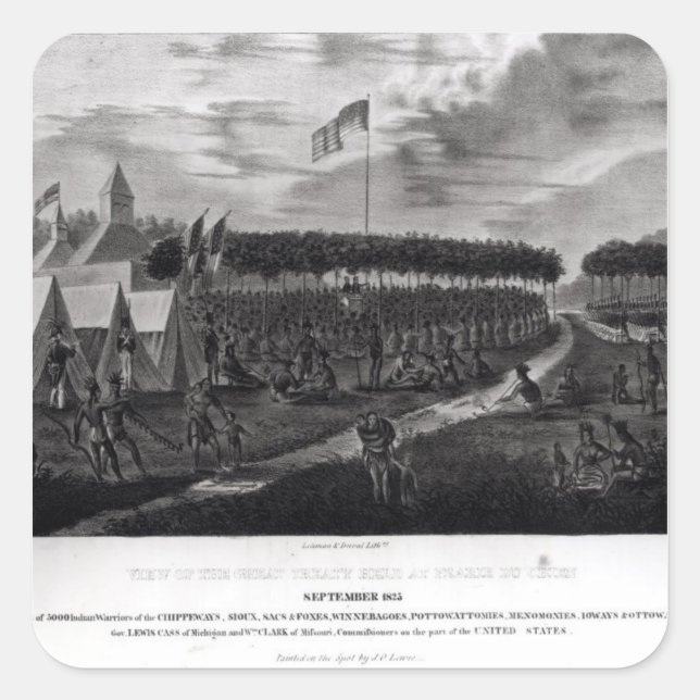 Pegatina Cuadrada Vista del Gran Tratado celebrado en Prairie du (Anverso)