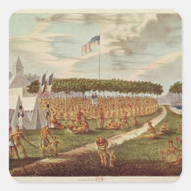 Pegatina Cuadrada Vista del Gran Tratado celebrado en Prairie du (Anverso)