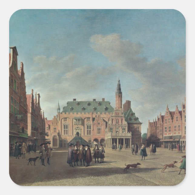 Pegatina Cuadrada Vista del Grote Markt en Haarlem (Anverso)