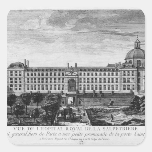 Pegatina Cuadrada Vista del Hopital Royal de La Salpetriere (Anverso)