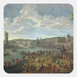 Pegatina Cuadrada Vista del Louvre y del viaje de Nesles