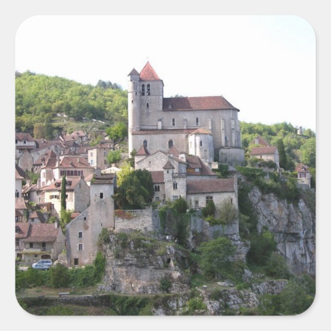 Pegatina Cuadrada Vista del pueblo y la iglesia (foto) 3 (Anverso)