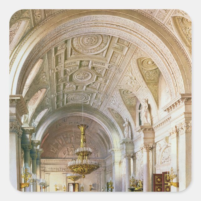 Pegatina Cuadrada Vista del Salón Blanco en el Palacio de Invierno (Anverso)