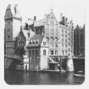 Pegatina Cuadrada Vista del Speicherstadt Hamburgo, c.1910