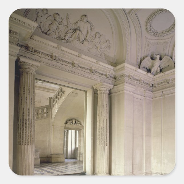 Pegatina Cuadrada Vista del vestíbulo central, construido 1642-51 (Anverso)