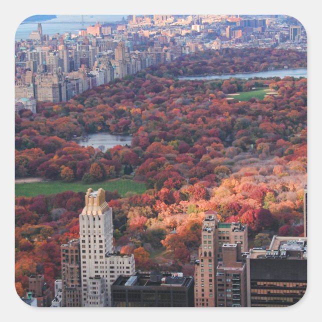 Pegatina Cuadrada Vista desde arriba: Otoño en Central Park 01 (Anverso)