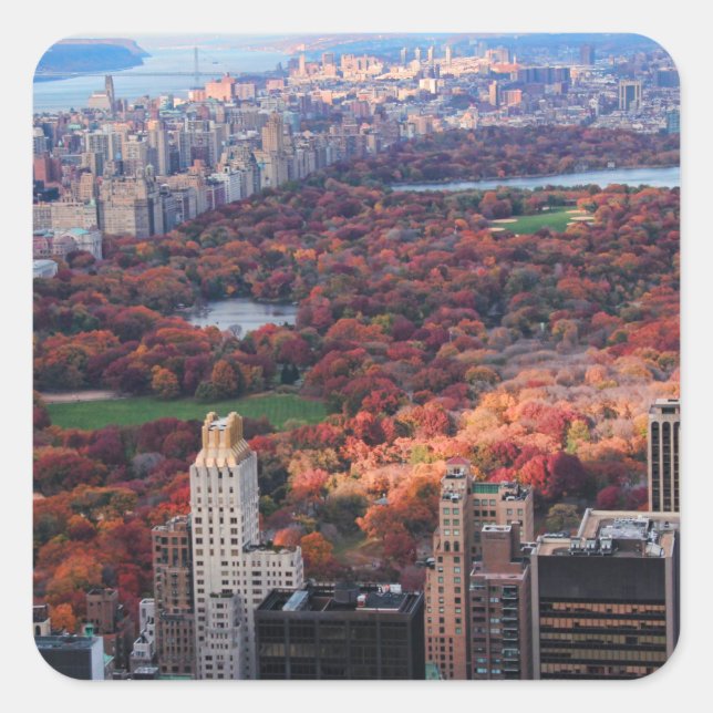 Pegatina Cuadrada Vista desde arriba: Otoño en Central Park 01 (Anverso)