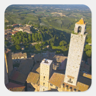 Pegatina Cuadrada Vista desde la torre, San Gimignano, Siena, Toscan