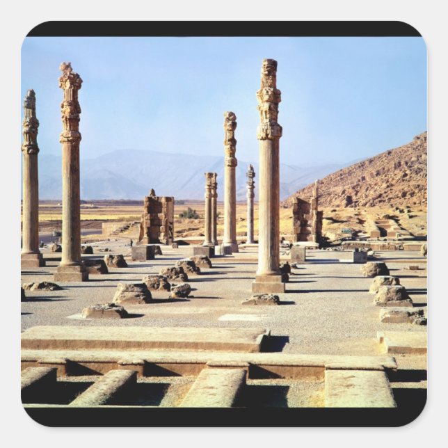 Pegatina Cuadrada Vista general de la Apadana fundada c.518 BC (Anverso)
