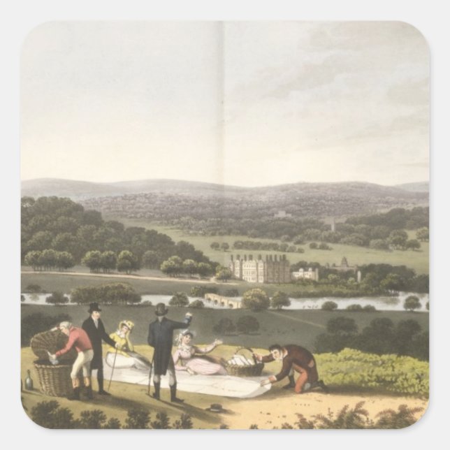 Pegatina Cuadrada Vista general de Longleat desde la colina Prospect (Anverso)