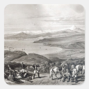 Pegatina Cuadrada Vista lejana del volcán Aconcagua