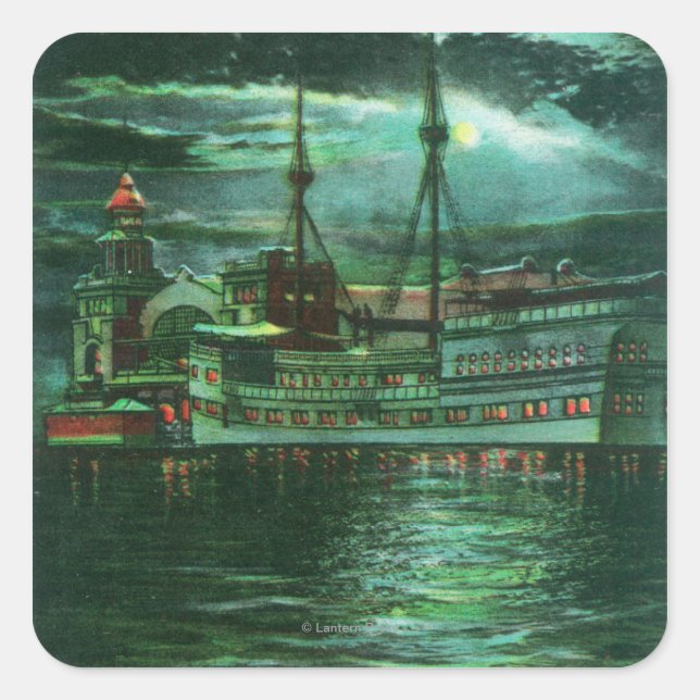 Pegatina Cuadrada Vista lunar del Hotel Restaurant Ship (Anverso)