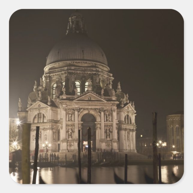 Pegatina Cuadrada Vista nocturna sobre el agua de San Giorgio Maggio (Anverso)