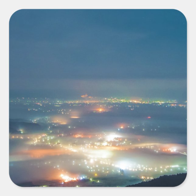 Pegatina Cuadrada Vista Nocturna También Mar De Nubes Japón Kumamoto (Anverso)