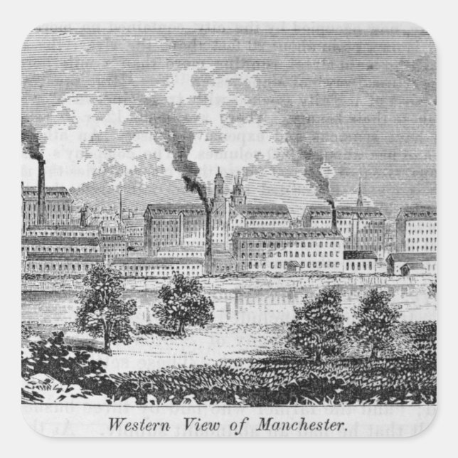 Pegatina Cuadrada Vista occidental de Manchester (Anverso)