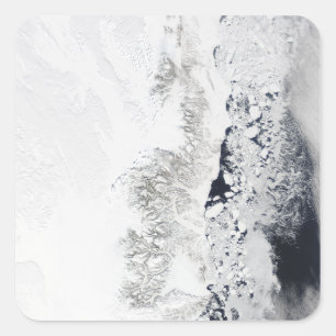 Pegatina Cuadrada Vista por satélite de la costa oriental de Groenla