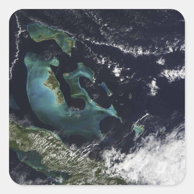 Pegatina Cuadrada Vista por satélite de las Islas Bahama (Anverso)