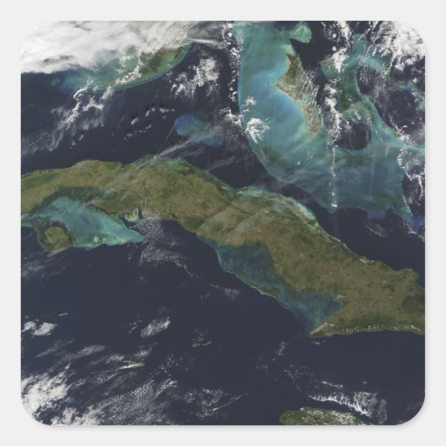 Pegatina Cuadrada Vista satelital de Cuba (Anverso)