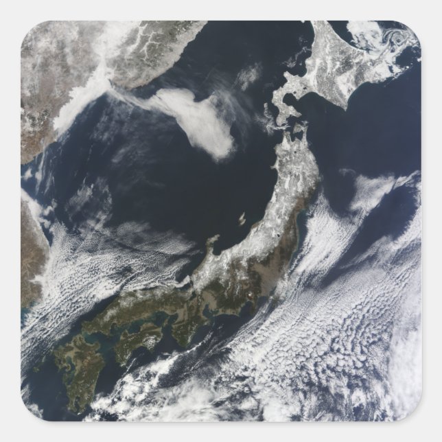 Pegatina Cuadrada Vista satelital de Japón (Anverso)