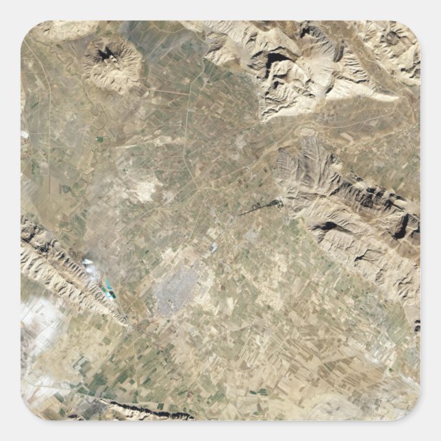 Pegatina Cuadrada Vista satelital de Persepolis (Anverso)