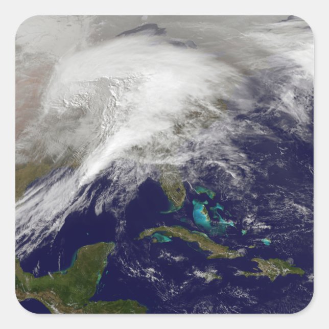 Pegatina Cuadrada Vista satelital de una enorme tormenta de invierno (Anverso)