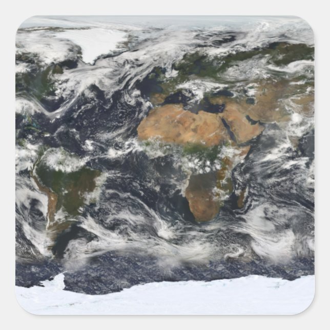 Pegatina Cuadrada Vista satelital detallada de la Tierra (Anverso)