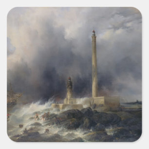 Pegatina Cuadrada Vistas al faro de Gatteville