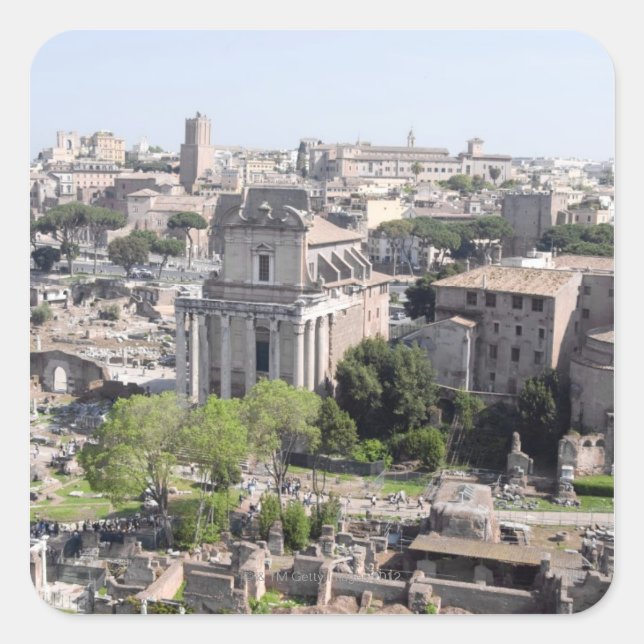 Pegatina Cuadrada Vistas al Foro de Roma desde las Islas Farnés (Anverso)