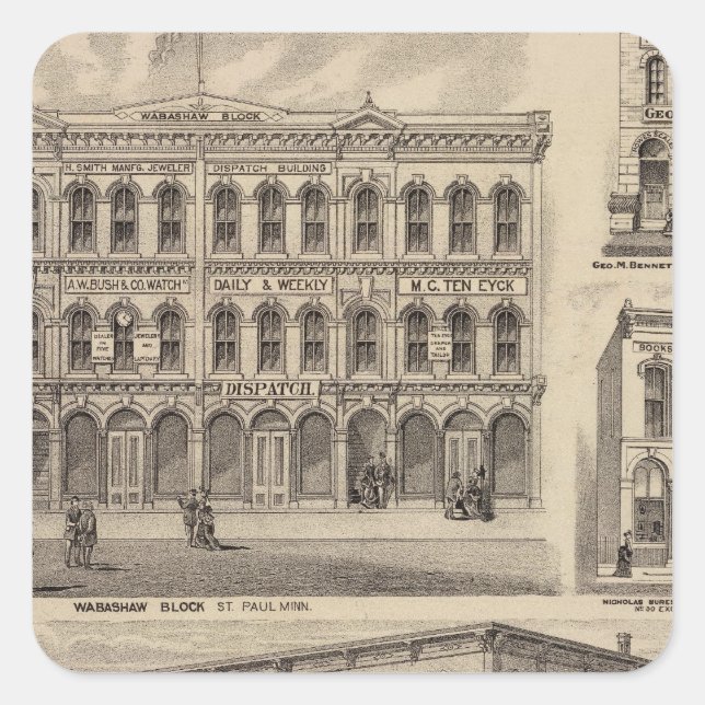 Pegatina Cuadrada Vistas de Moore y Wabashaw, Minnesota (Anverso)