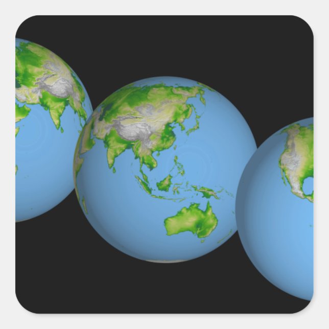 Pegatina Cuadrada Vistas topográficas del mundo (Anverso)