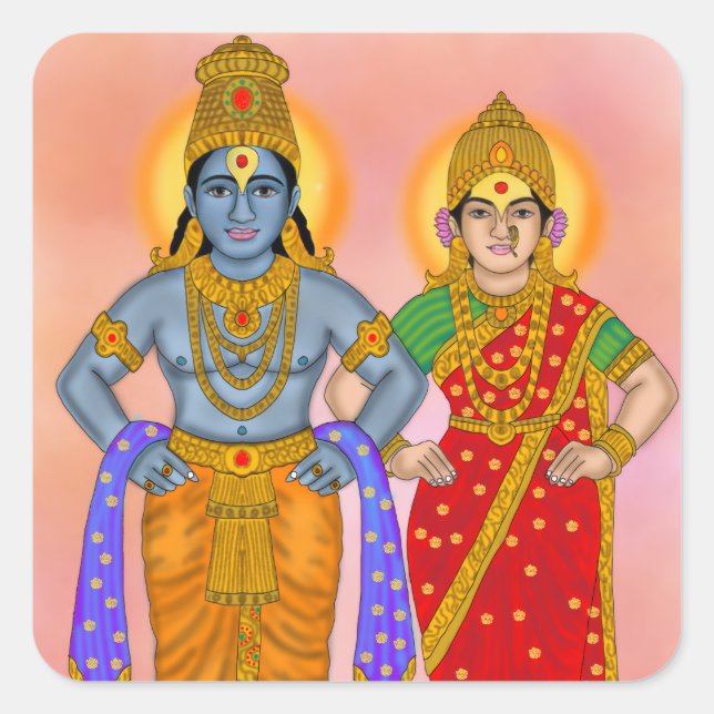 Pegatina Cuadrada Vitthal Rukmini Sticker (Anverso)