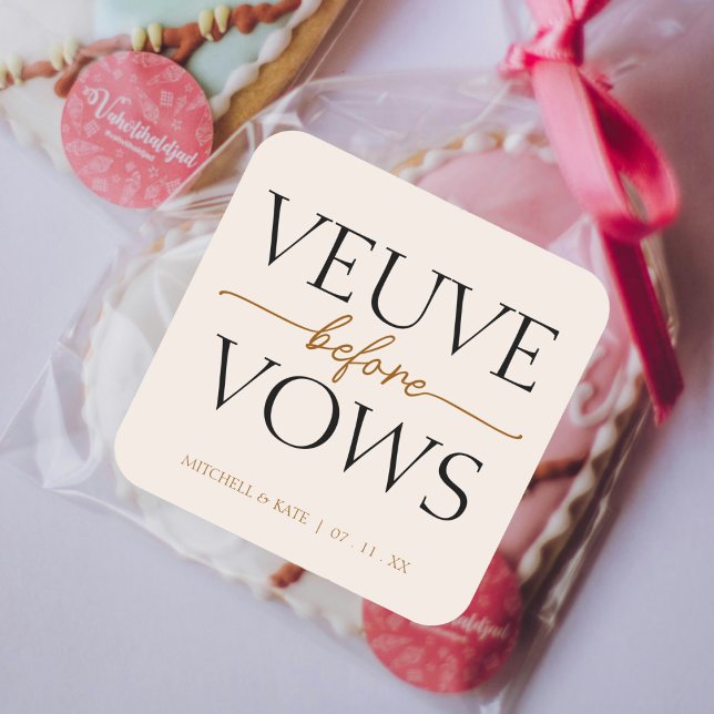 Pegatina Cuadrada Viuda Antes de los Votos Regalo de Despedida de So (Veuve Before Vows Tan Brown Bridal Shower Square Sticker
)