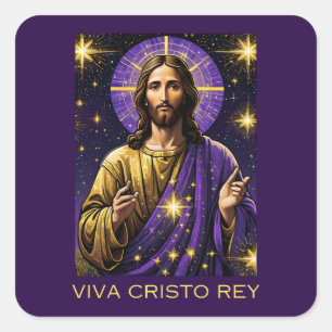 Pegatina Cuadrada Viva Cristo Rey Cristo Jesucristo Rey