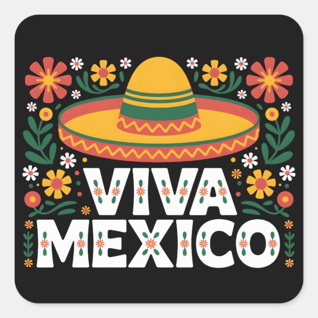Pegatina Cuadrada Viva México (Anverso)