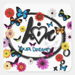 Pegatina Cuadrada Viva y ame sus sueños