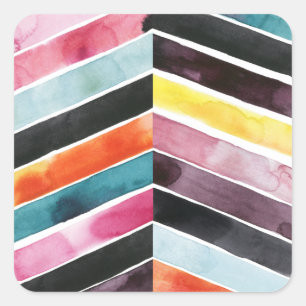 Pegatina Cuadrada Vivid Watercolor Chevron I