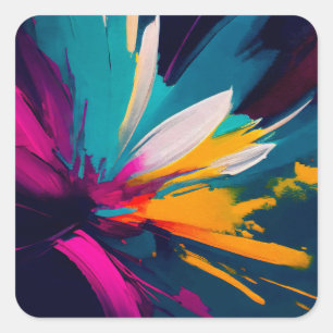 Pegatina Cuadrada Vívido Florecer – Energía Floral Abstracta Explosi
