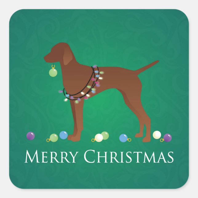 Pegatina Cuadrada Vizsla Dog Merry Christmas Design (Anverso)